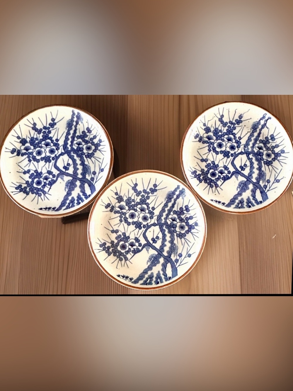 VTG 60s Korean Plum Blossom Tree Maehwa Ceramic Plates 7.5"  SET OF 3 *RARE